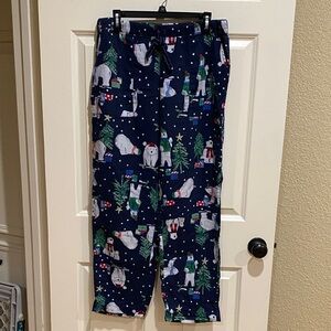 Women's Navy Polar Bear Print Pajama Pants with Drawstring Waist